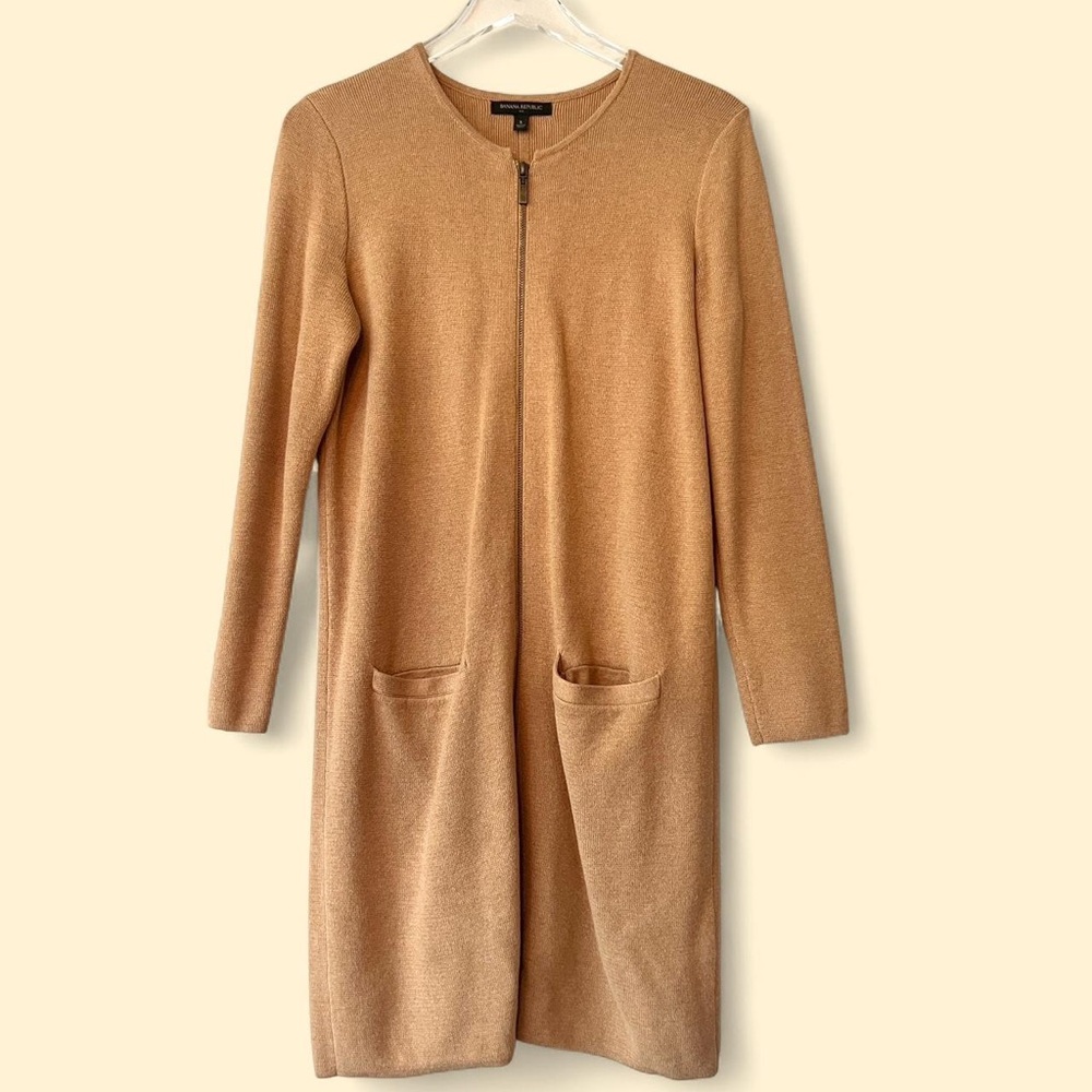 Minimalist Banana Republic Camel Zip Picket Tunic Cardigan Sweater